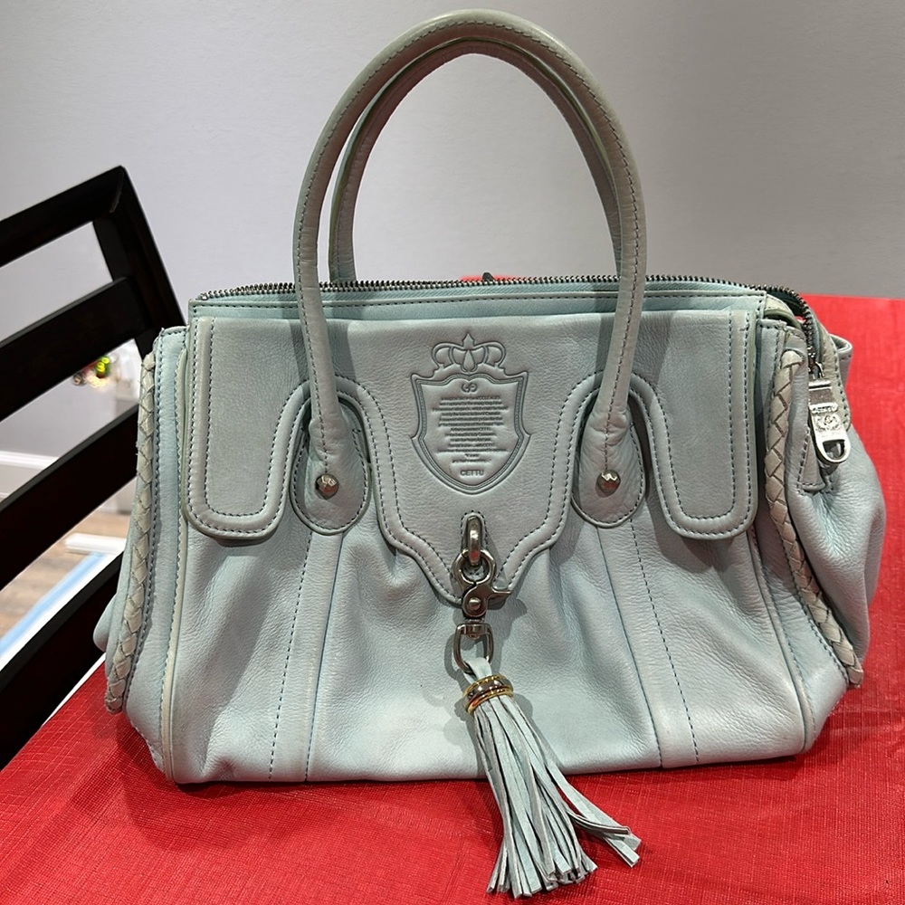 Used Cettu top handle light blue handbag